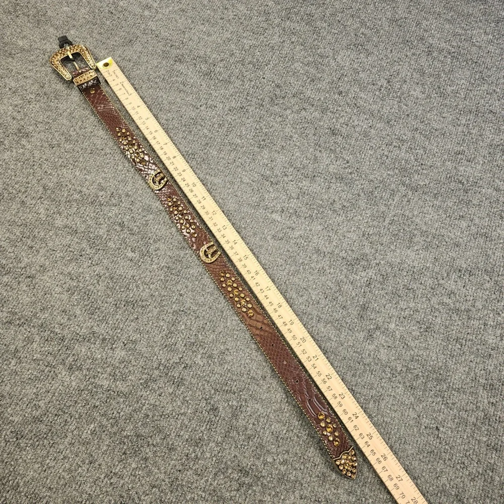 Western Brown Snakeskin Leather Rhinestone Horseshoe Belt Gold Studded CB1006